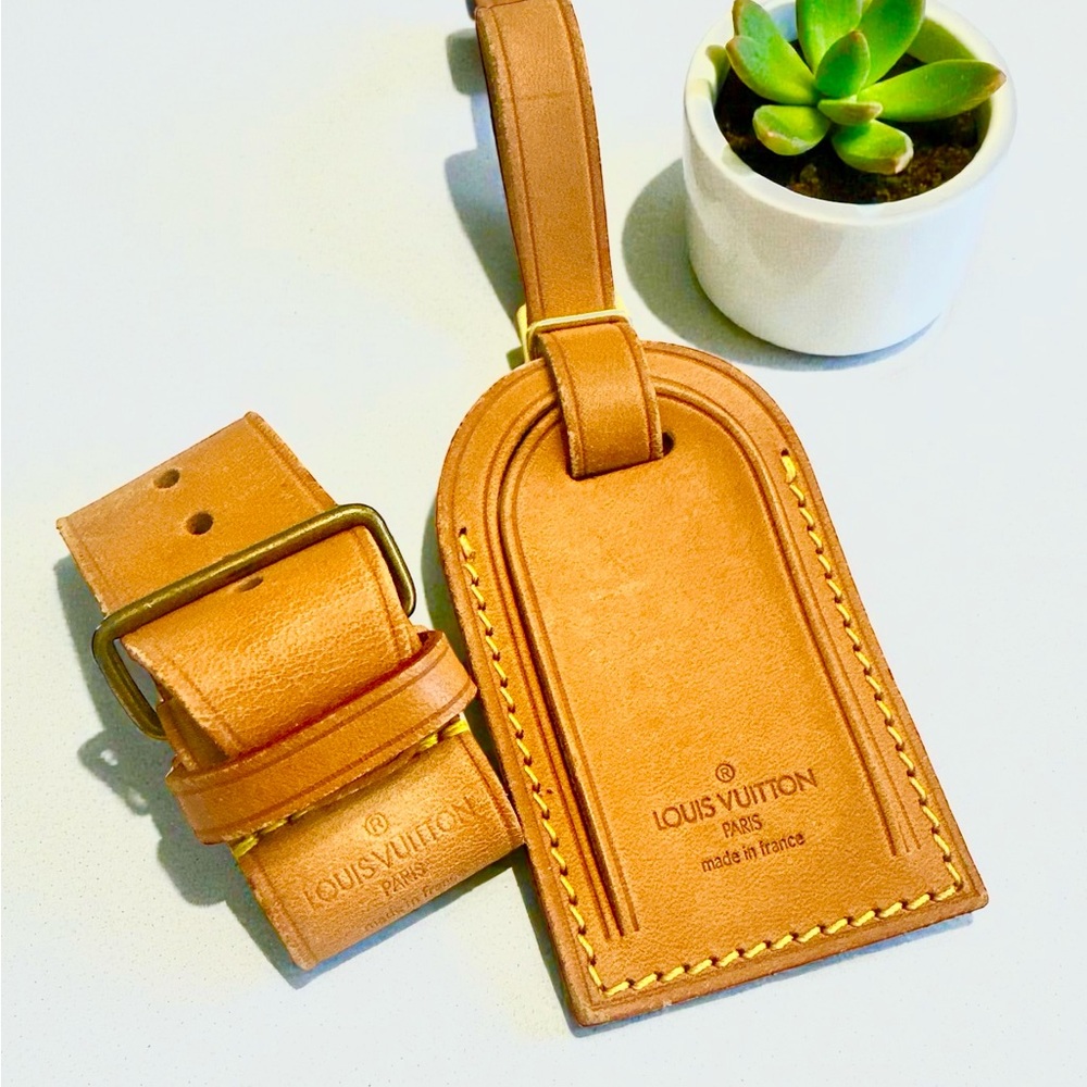 Louis Vuitton Tan Leather Luggage Tag and Poignet